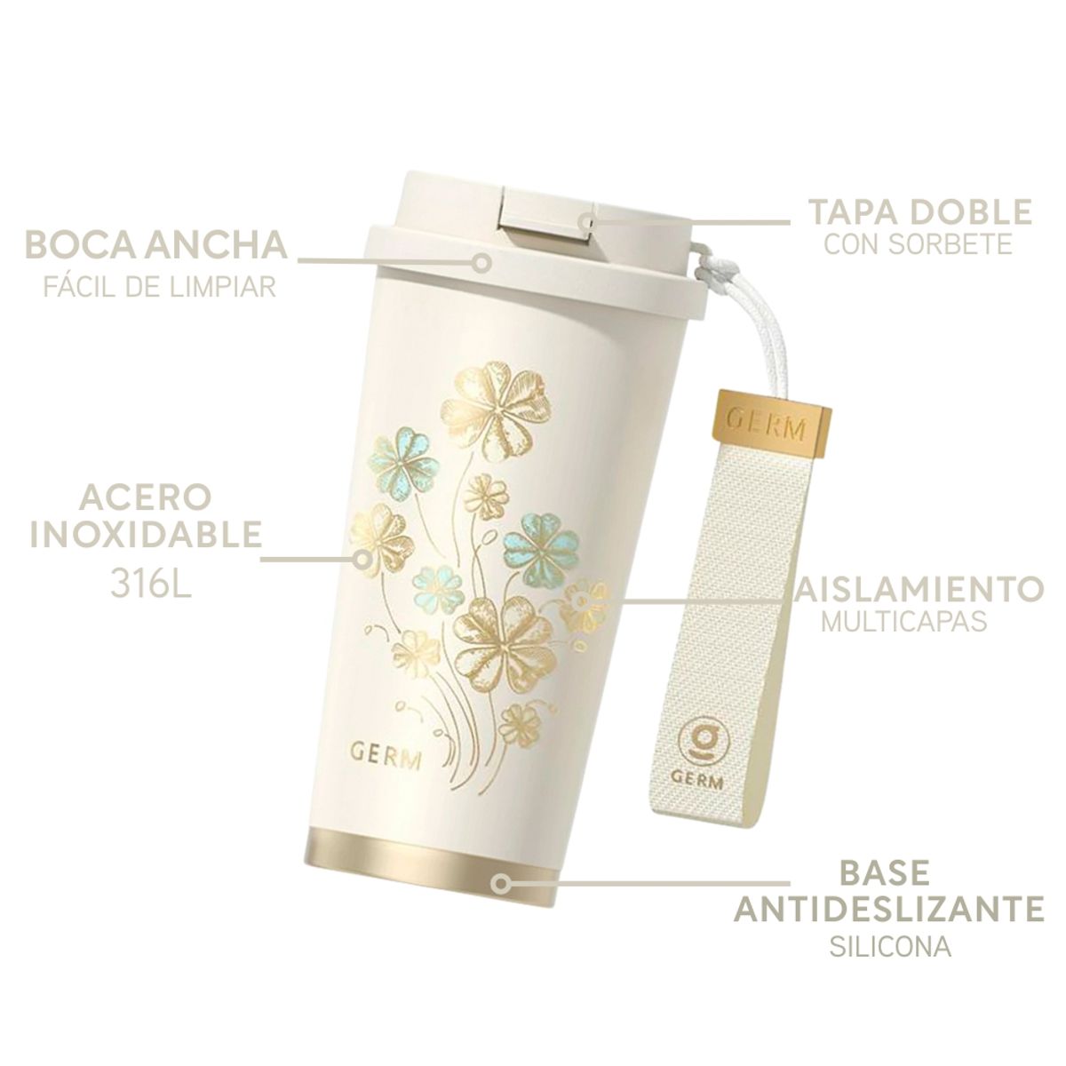 GERM - Vaso Térmico Germ Acero Inox Trébol Degradado 500Ml  196Oz