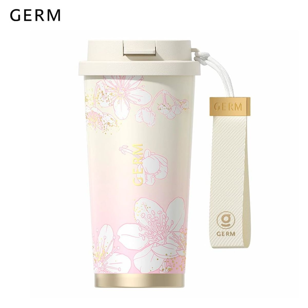 GERM - Vaso Térmico Germ De Acero Inox Flores Blanco  500ml / 19.6 Oz