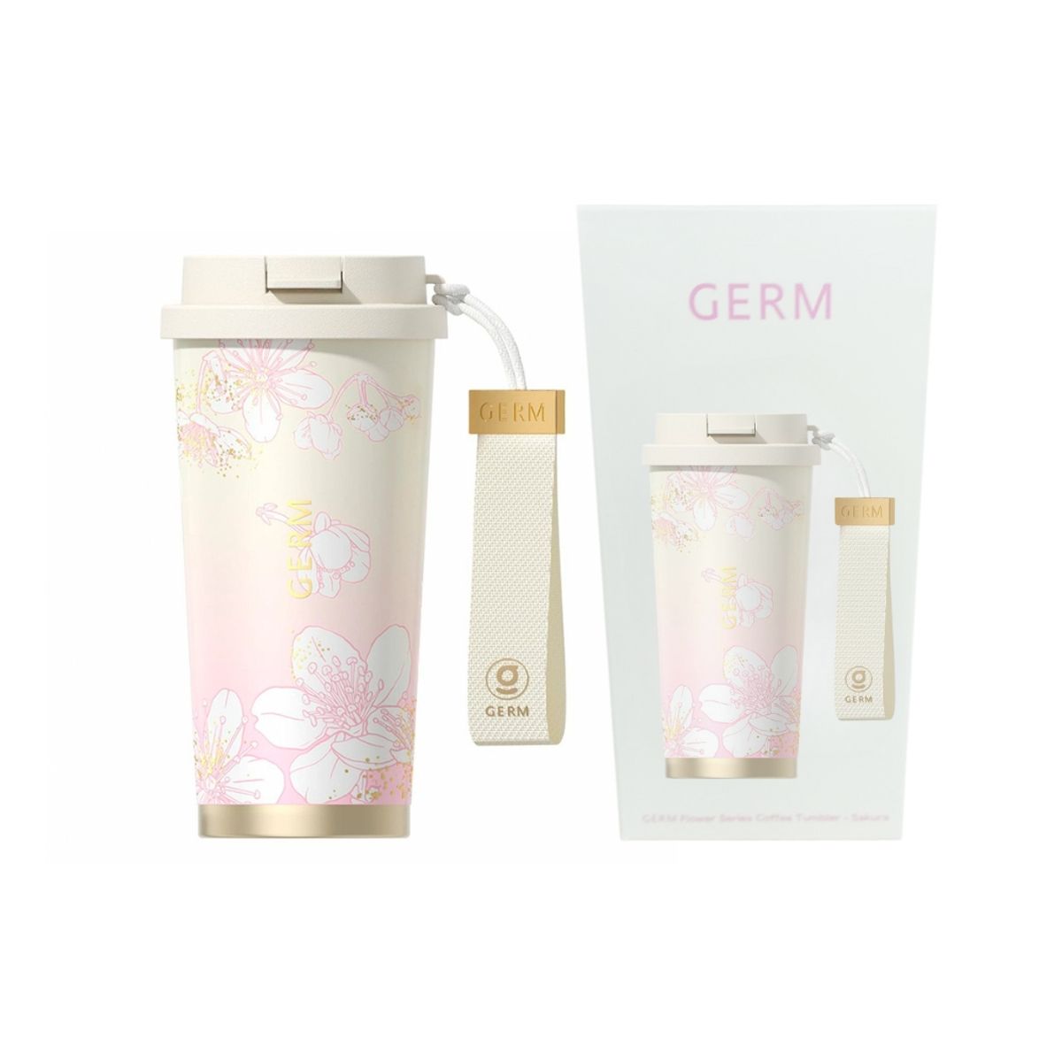 GERM - Vaso Térmico Germ De Acero Inox Flores Blanco  500ml / 19.6 Oz