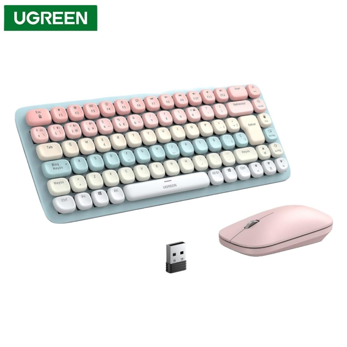 UGREEN - COMBO DE TECLADO CON MOUSE INALAMBRICO Y BLUETOOTH ROSADO UGREEN