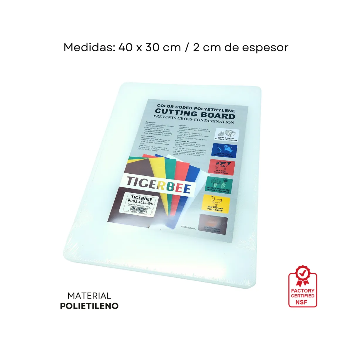 TIGERBEE - Tabla para Picar 40x30 Polietileno Blanco