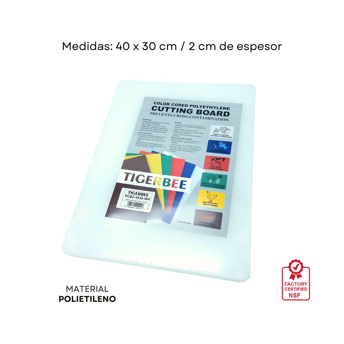 TIGERBEE - Tabla para Picar 40x30 Polietileno Blanco