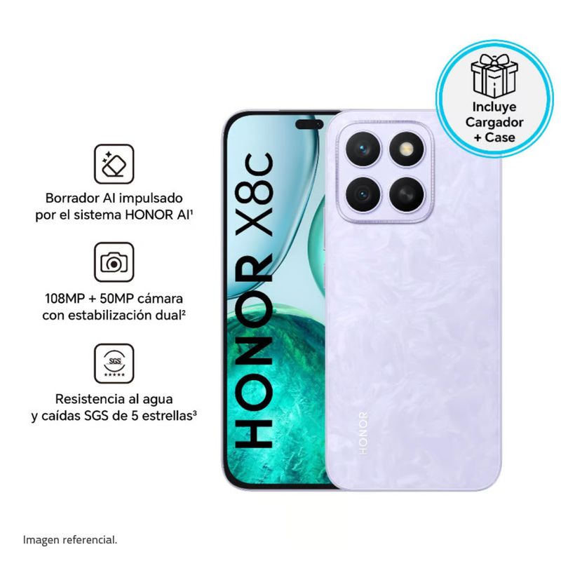 HONOR - Celular Honor X8C 256GB 8GB RAM cámara principal 108MP + 5MP frontal 50MP 65 Pulg Morado