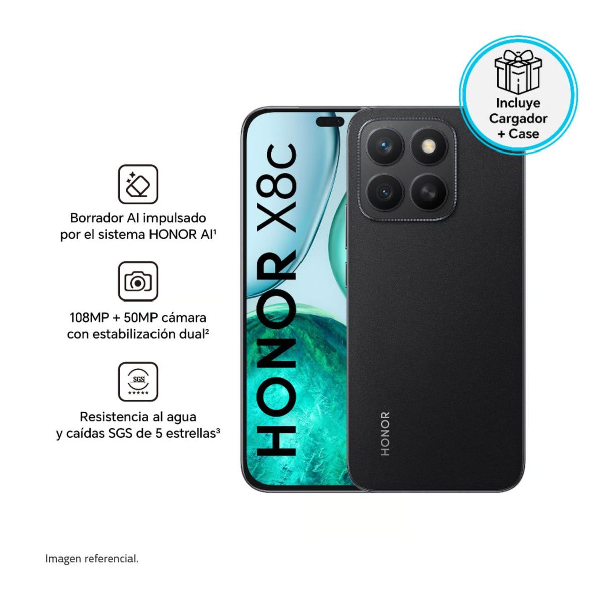 HONOR - Celular Honor X8C 256GB 8GB RAM cámara principal 108MP + 5MP frontal 50MP 65 Pulg Negro