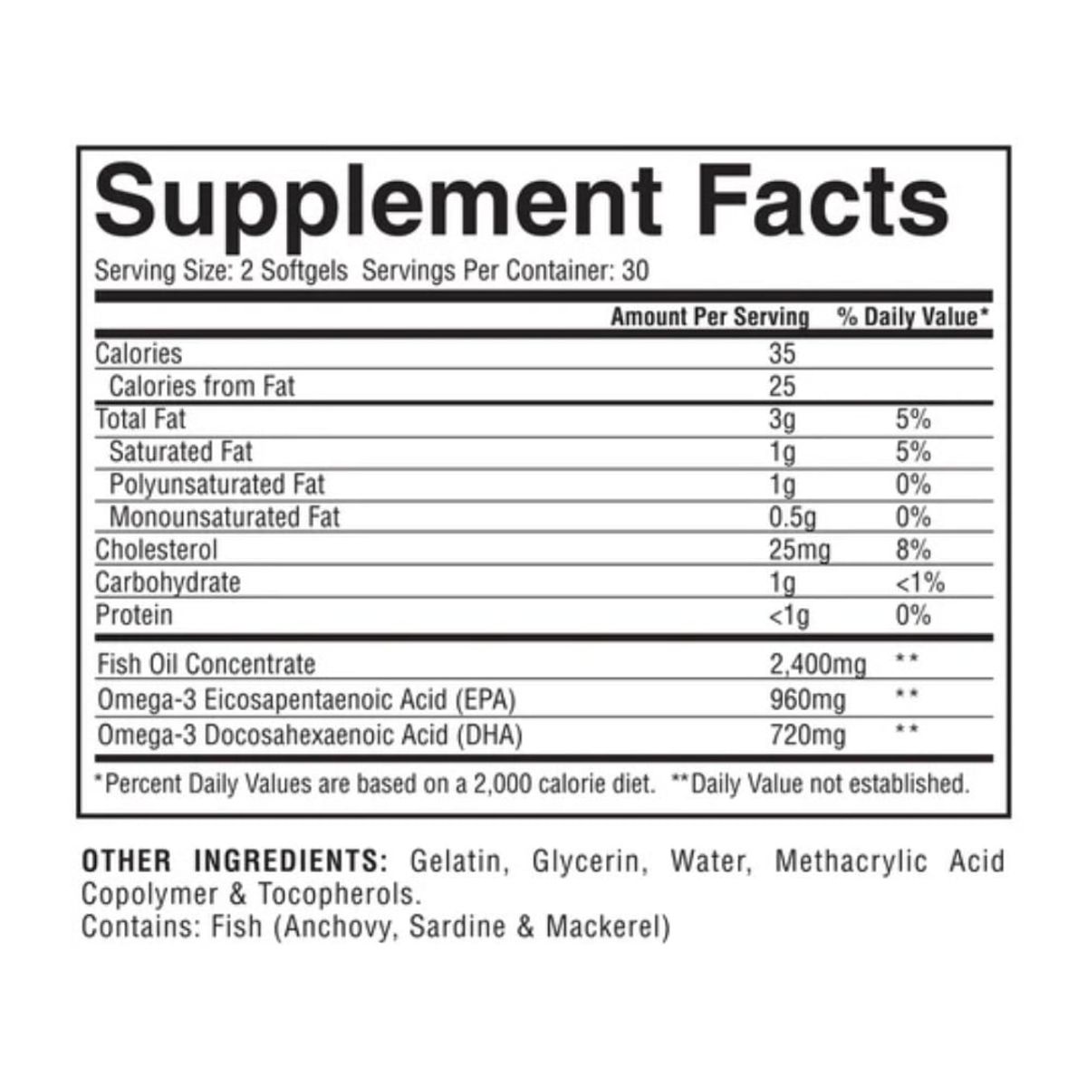 GASPARI NUTRITION - Omega 3 Gaspari Nutrition Fish Oil Dha 720MG  Epa 960MG 60 caps