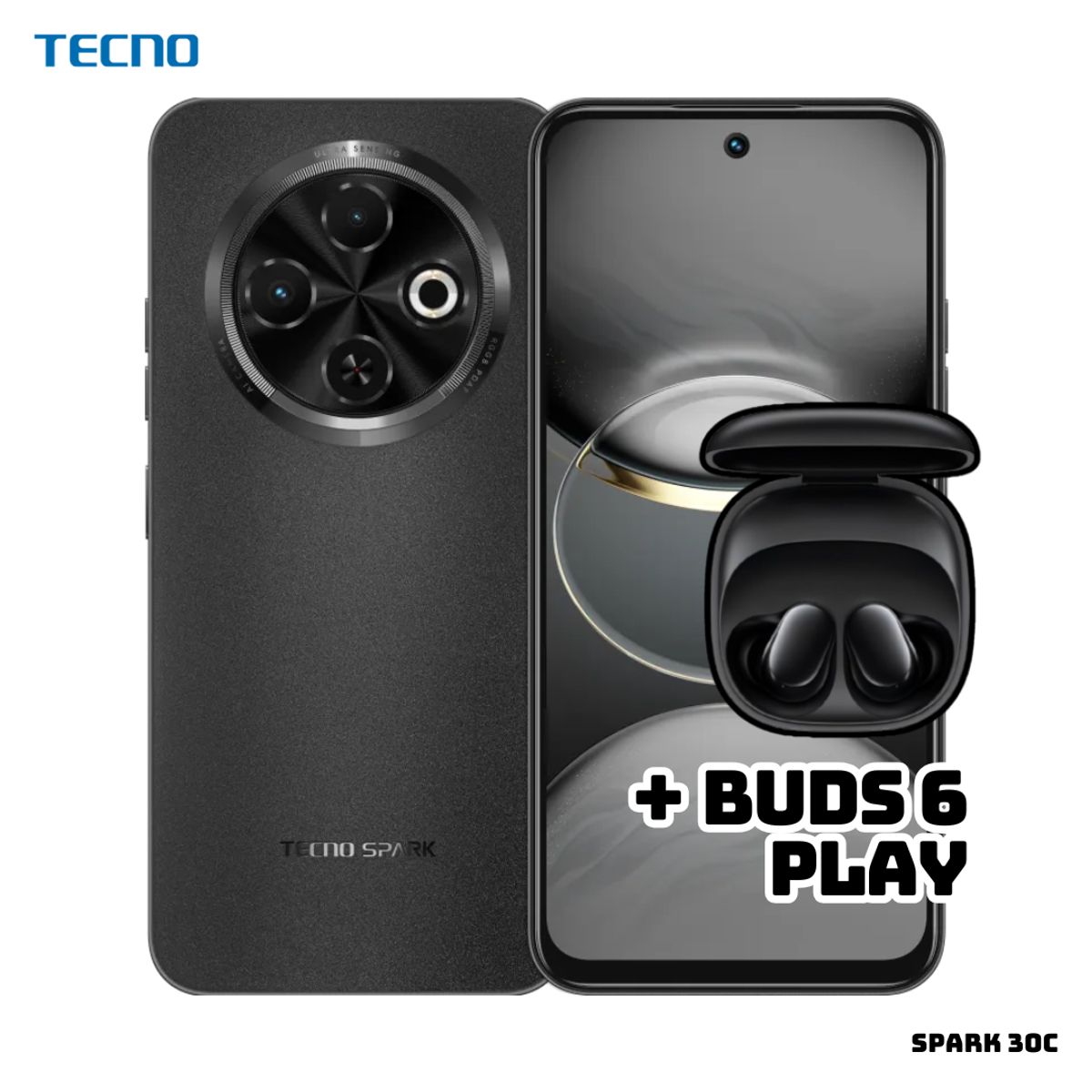 TECNO MOBILE - CELULAR TECNO SPARK 30C 4GB RAM 256 ROM - ORBIT BLACK + BUDS 6 PLAY