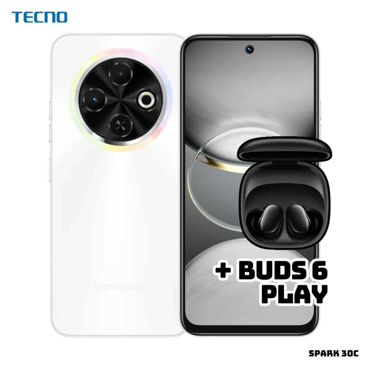 TECNO MOBILE - CELULAR TECNO SPARK 30C 4GB RAM 256 ROM - ORBIT WHITE + BUDS 6 PLAY