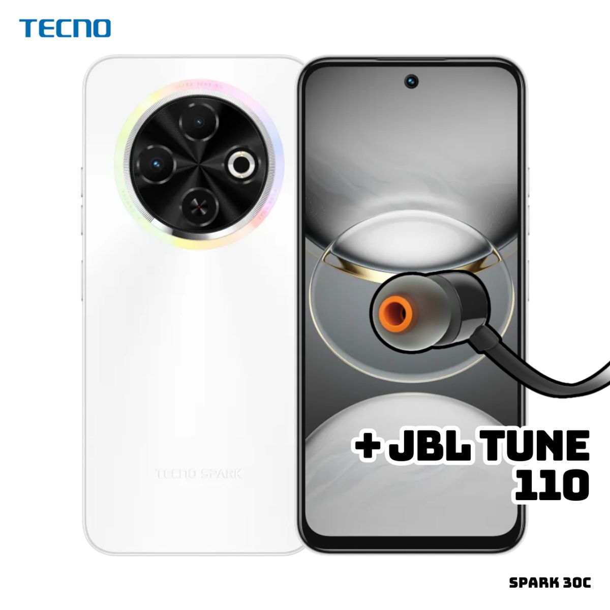 TECNO MOBILE - CELULAR TECNO SPARK 30C 4GB RAM 256 ROM - ORBIT WHITE + JBL TUNE 110