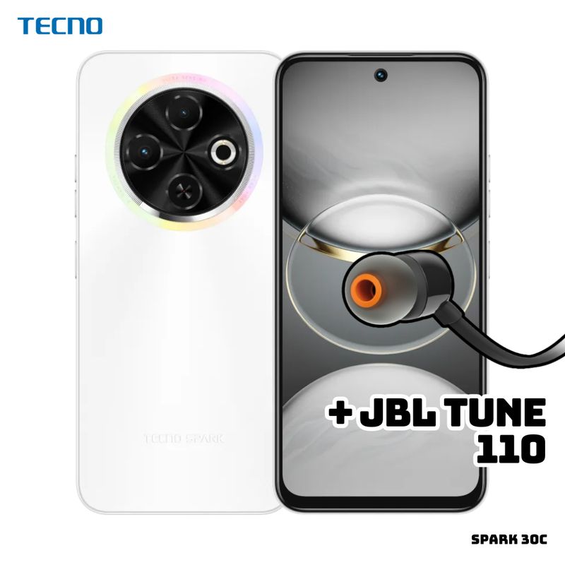 TECNO MOBILE - CELULAR TECNO SPARK 30C 4GB RAM 256 ROM - ORBIT WHITE + JBL TUNE 110