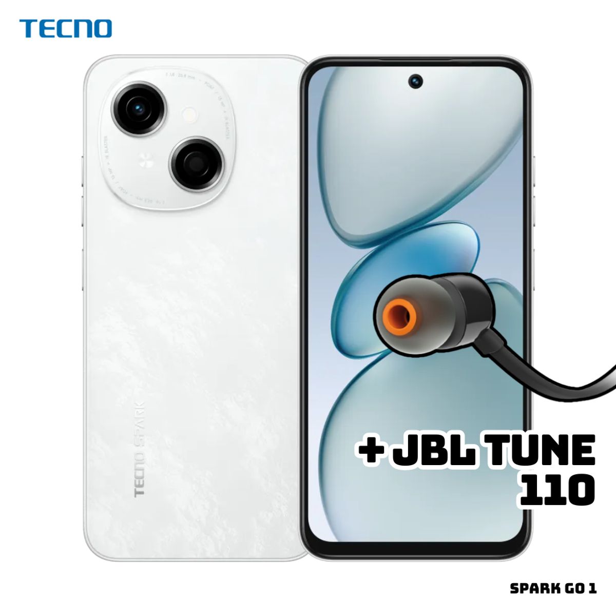 TECNO MOBILE - CELULAR TECNO SPARK GO 1 3GB RAM 64GB ROM - GLITTERY WHITE + JBL TUNE 110