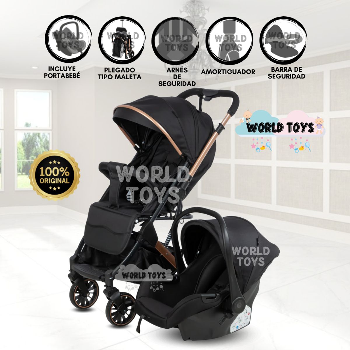 BABY - Coche Maleta Para Bebé «J SPARROW» con Portabebé Black