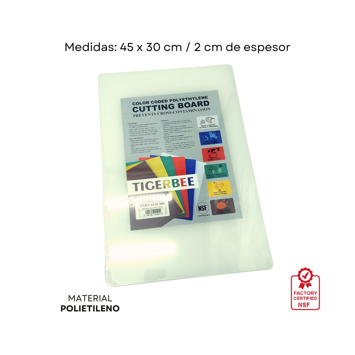 TIGERBEE - Tabla para Picar 45x30 Polietileno Blanco