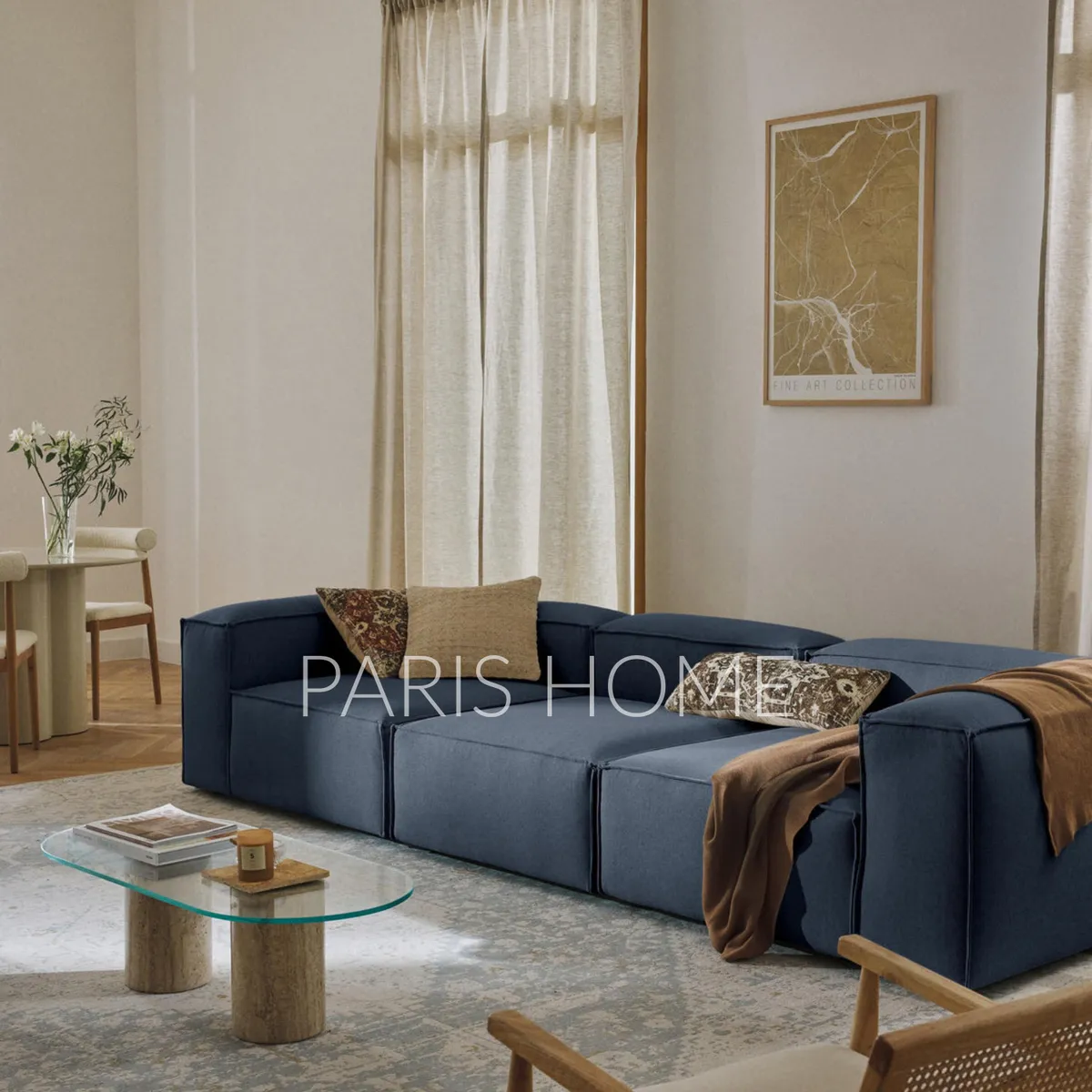 GENERICO - Sofá 3 Cuerpos Monarch Tejido - Azul Oscuro