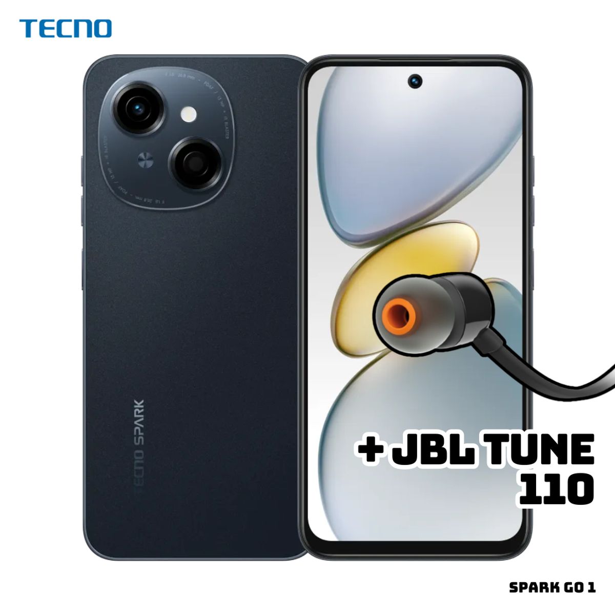 TECNO MOBILE - CELULAR TECNO SPARK GO 1 3GB RAM 64GB ROM - STARTRAIL BLACK + JBL TUNE 110