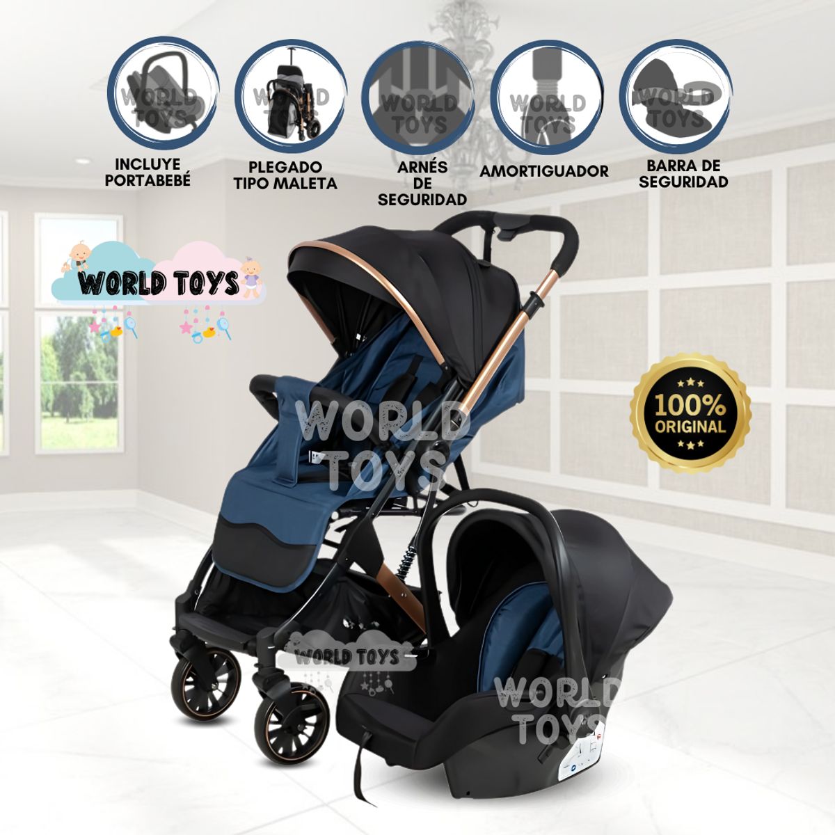 Baby - Coche Maleta Para Bebé «J SPARROW» con Portabebé Blue