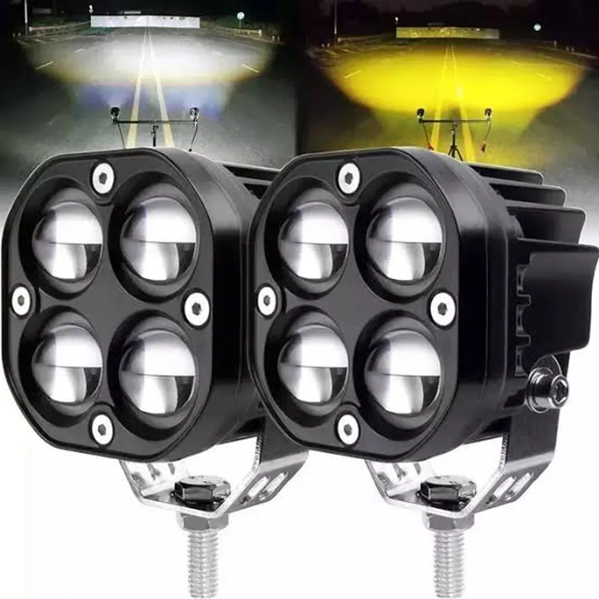 GENERICO - Par de faros neblineros con lupa luz dual blanco y amarillo