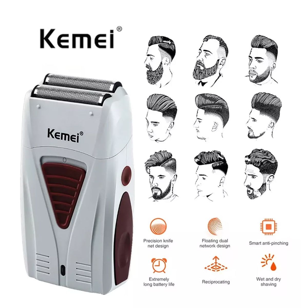 Máquina de Afeitar Portátil y Recargable USB Kemei KM-3382, marca KEMEI - Foto Principal