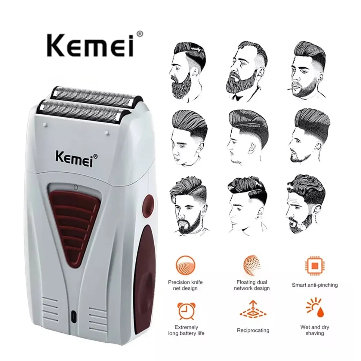 Máquina de Afeitar Portátil y Recargable USB Kemei KM-3382, marca KEMEI - Foto Principal
