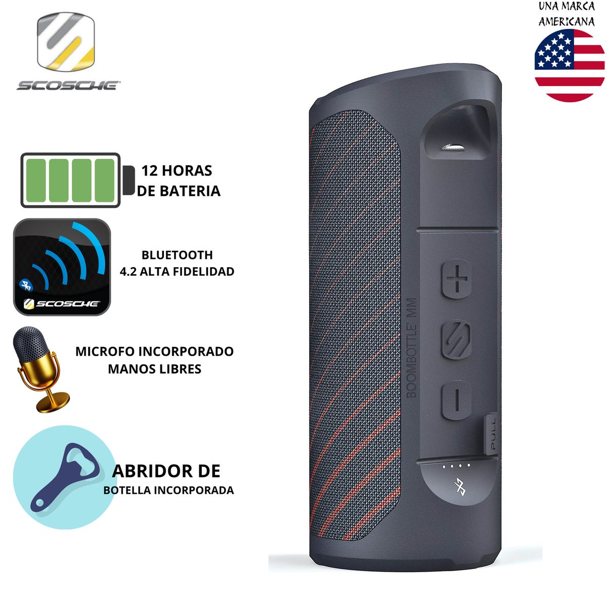 SCOSCHE - Parlante Portátil SCOSCHE Magic Mount Boombottle MM negrorojo