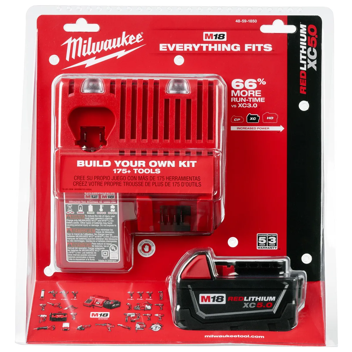 MILWAUKEE - KIT DE BATERIA 18VOLTIOS  5.0 AH + CARGADOR 48-59-50 - MILWAUKEE