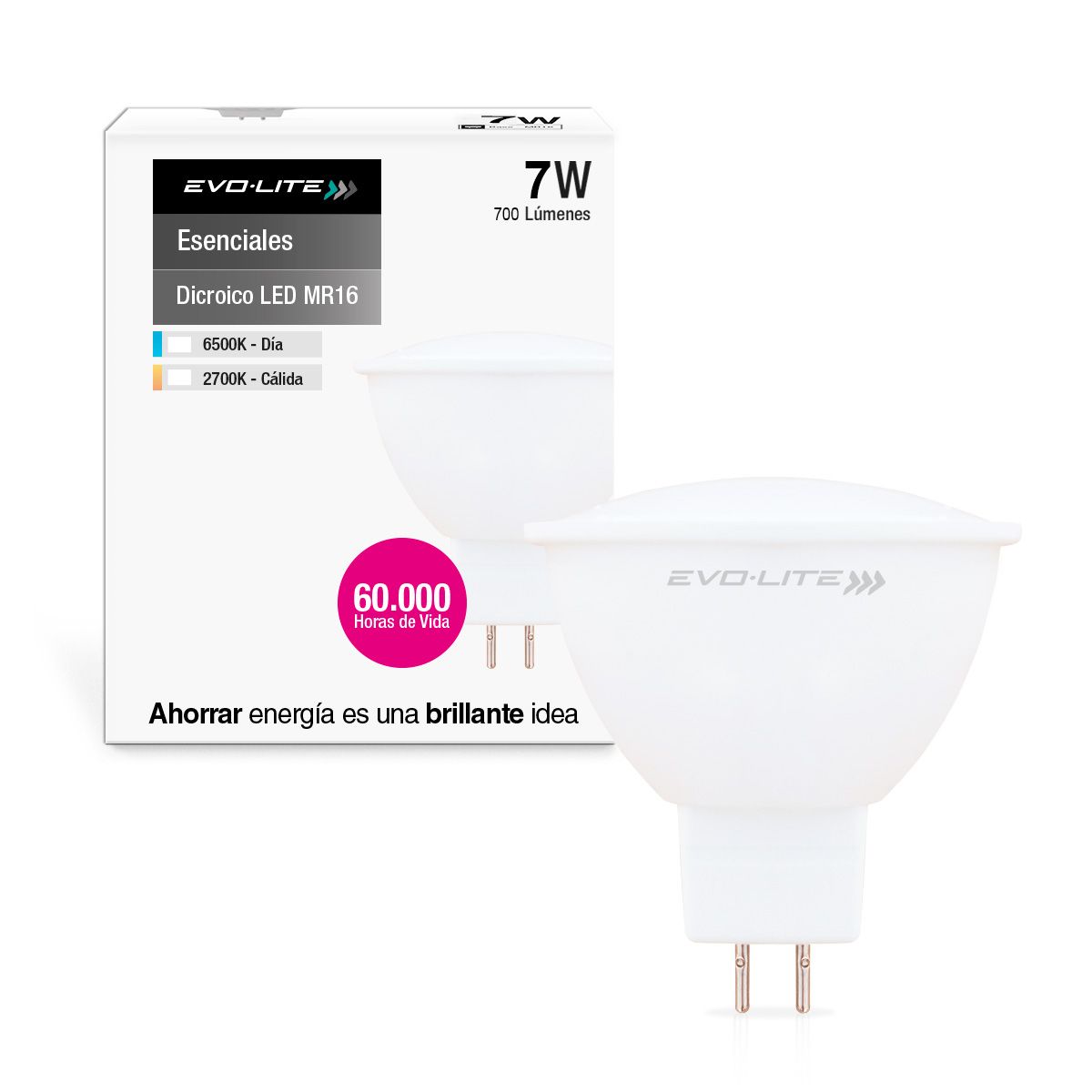 EVOLITE - PACK 3 Dicroicos led evolite 7w MR16 policarbonato CALIDA