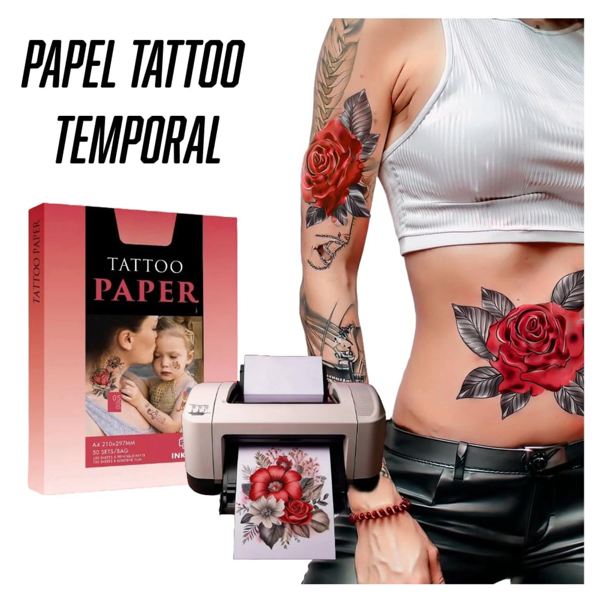 GENERICO - Papel tatuaje tattoo temporal imprimible A4 X 05 PACK
