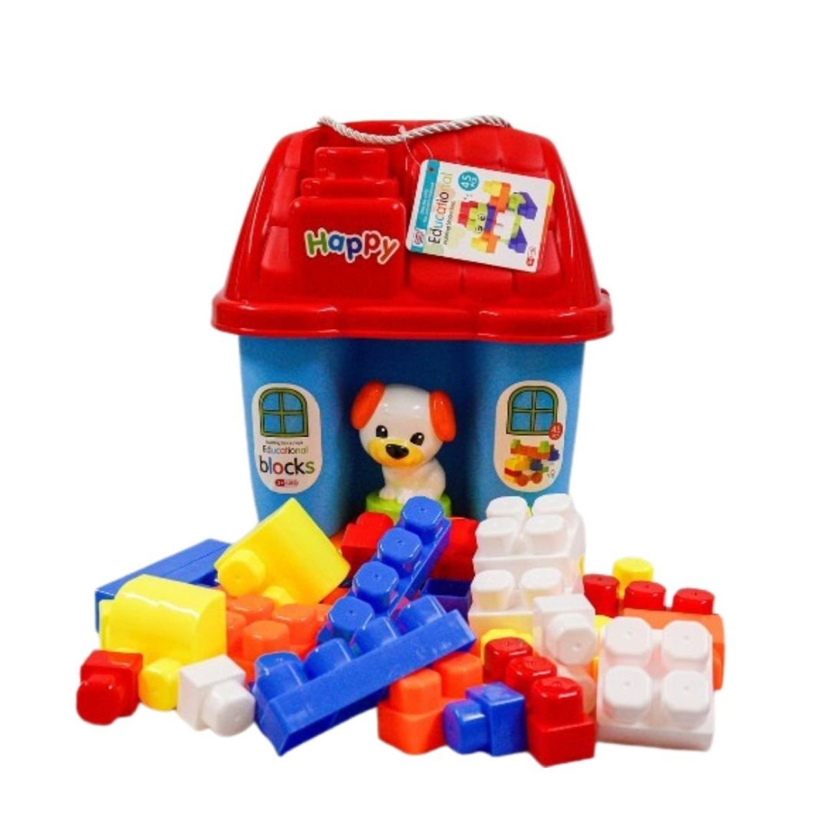 GENERICO - Casa Azul Montessori XL con Perrito Mascotita y Bloques tipo Legos – 45 piezas
