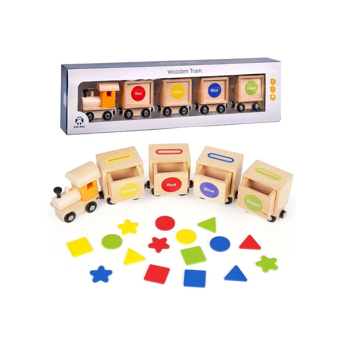 GENERICO - Tren Educativo de Madera con Formas Geométricas para Niños