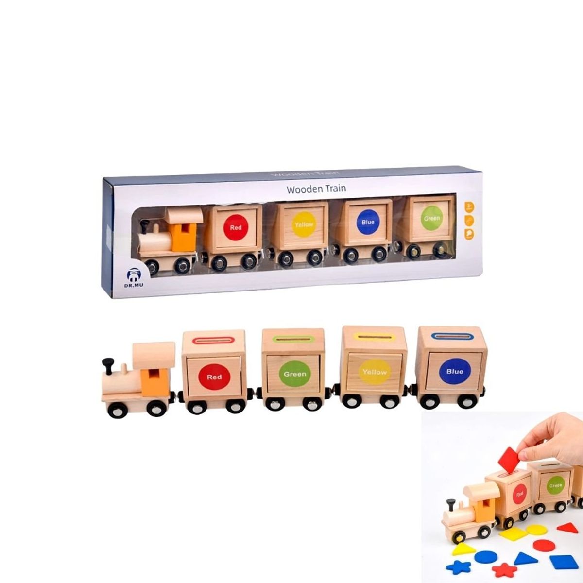 GENERICO - Juego Didáctico Tren Grande de Madera con Formas Geométricas