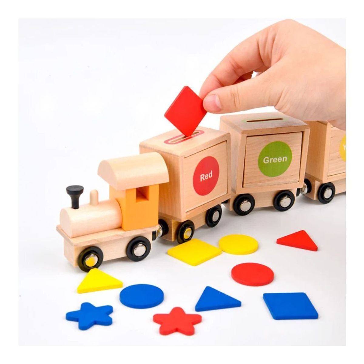 GENERICO - Juego Didáctico Tren Grande de Madera con Formas Geométricas
