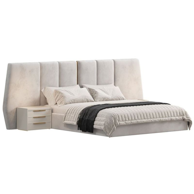 GENERICO - Cama Tapizada Francis + 2 Veladores Queen - Beige