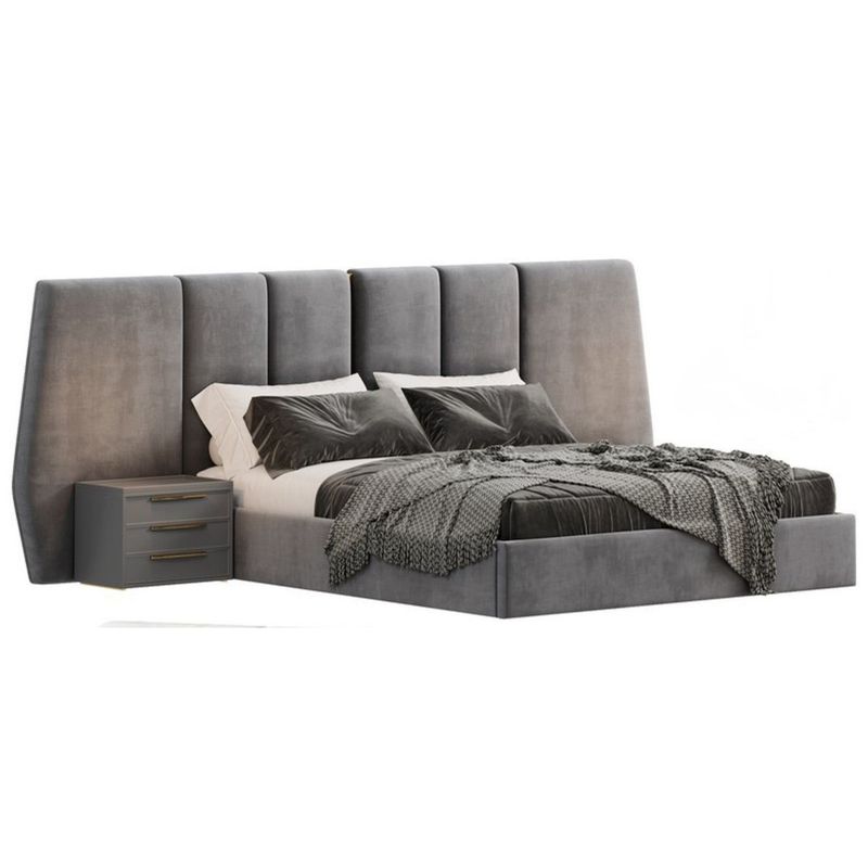 GENERICO - Cama Tapizada Francis + 2 Veladores Queen - Gris