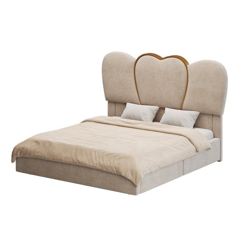 GENERICO - Cama Tapizada Homfa Corazón Queen - Marrón