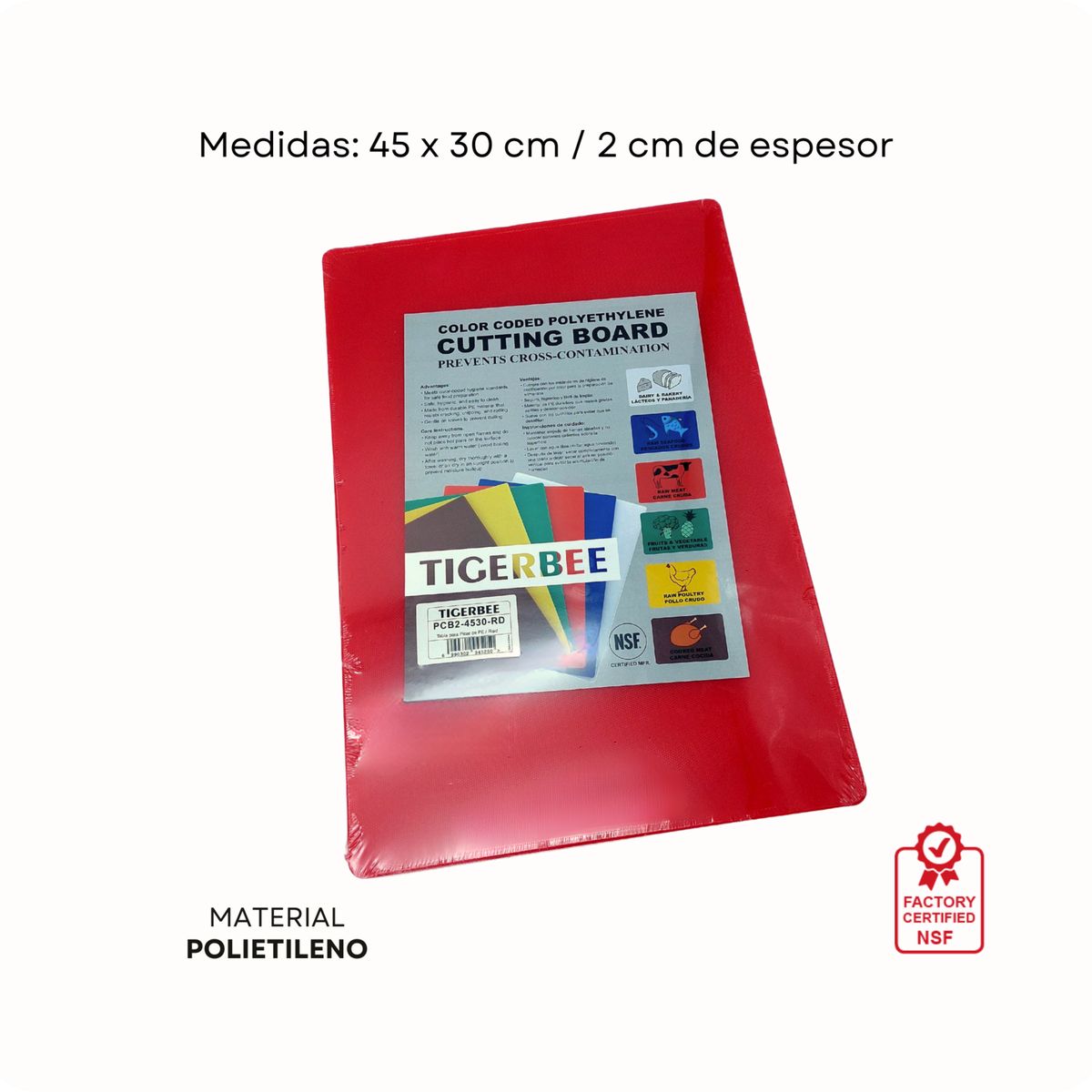 TIGERBEE - Tabla para Picar 45x30 Polietileno Rojo