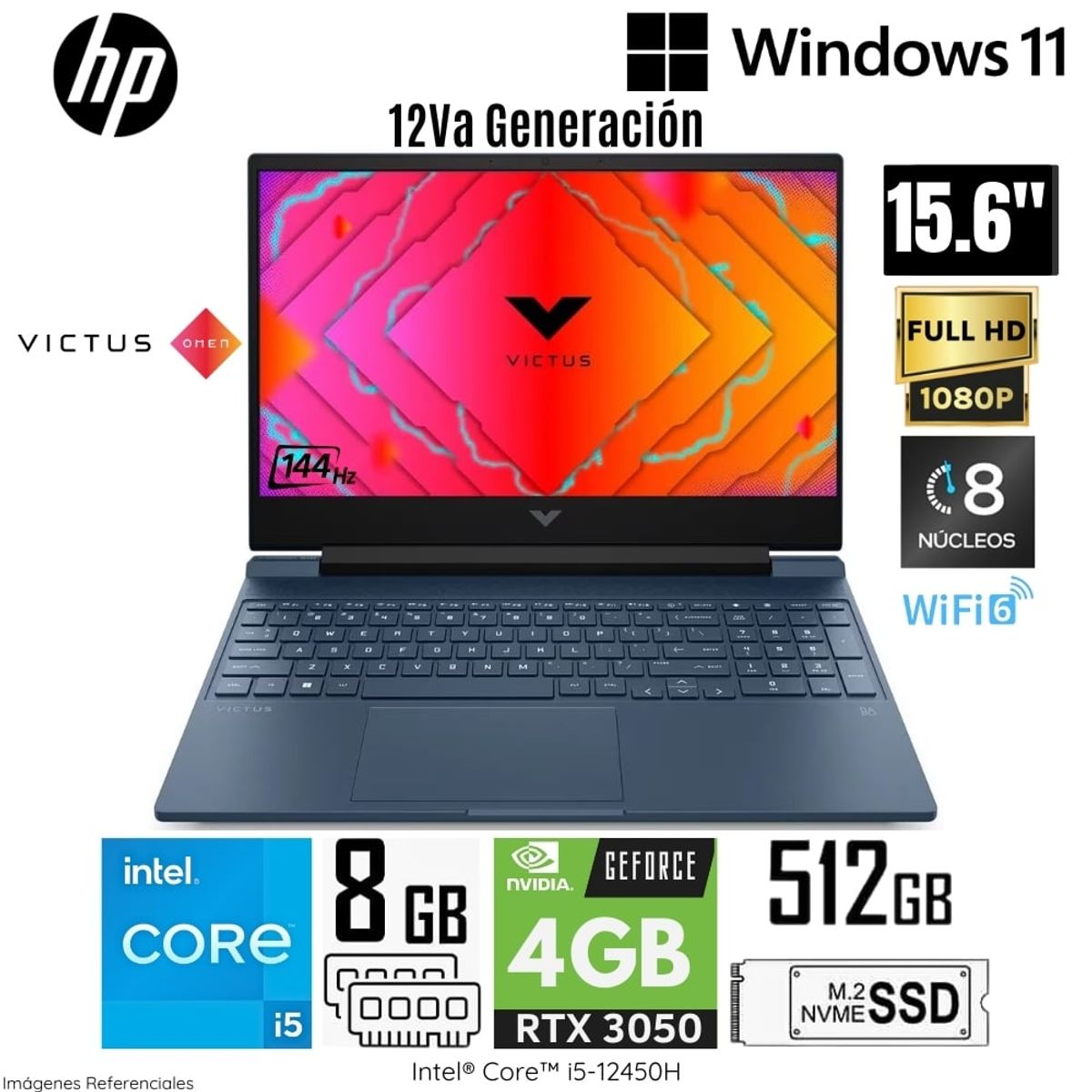 HP - Laptop HP Victus 15-FA0021LA Intel Core i5-12450H 8GB RAM 512GB SSD RTX 3050-4GB 15.6" FHD Win 11