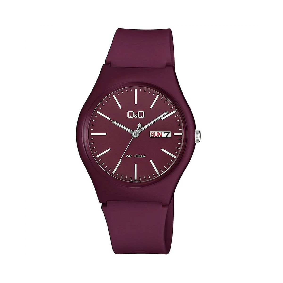 Q&Q - Reloj Q&Q Resistente al Agua 10BAR con Fecha Burdeo Elegante