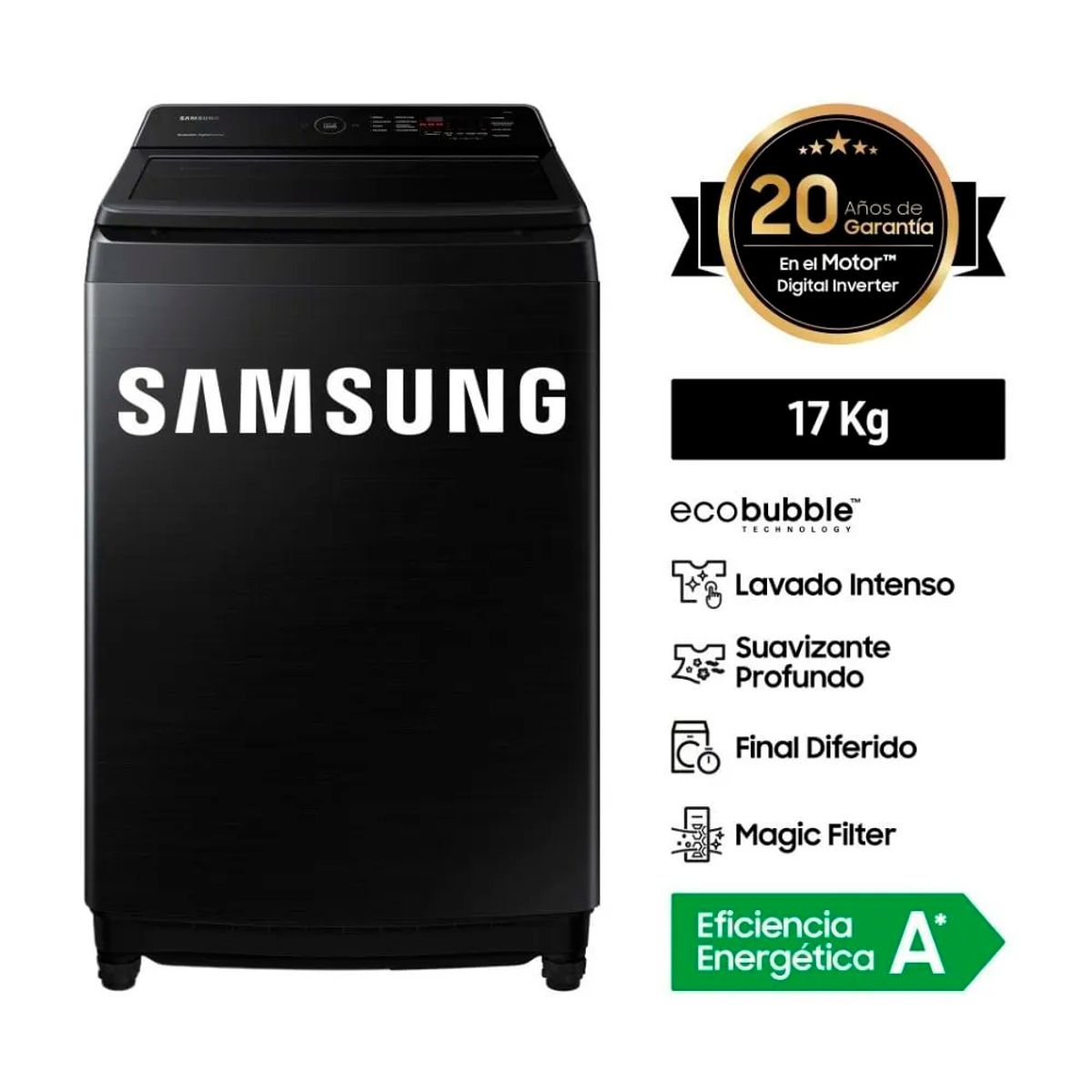 SAMSUNG - Lavadora Automática Samsung 17 KG WA17CG6441BV - Negro