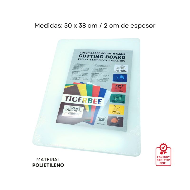 TIGERBEE - Tabla para Picar 50x38 Polietileno Blanco