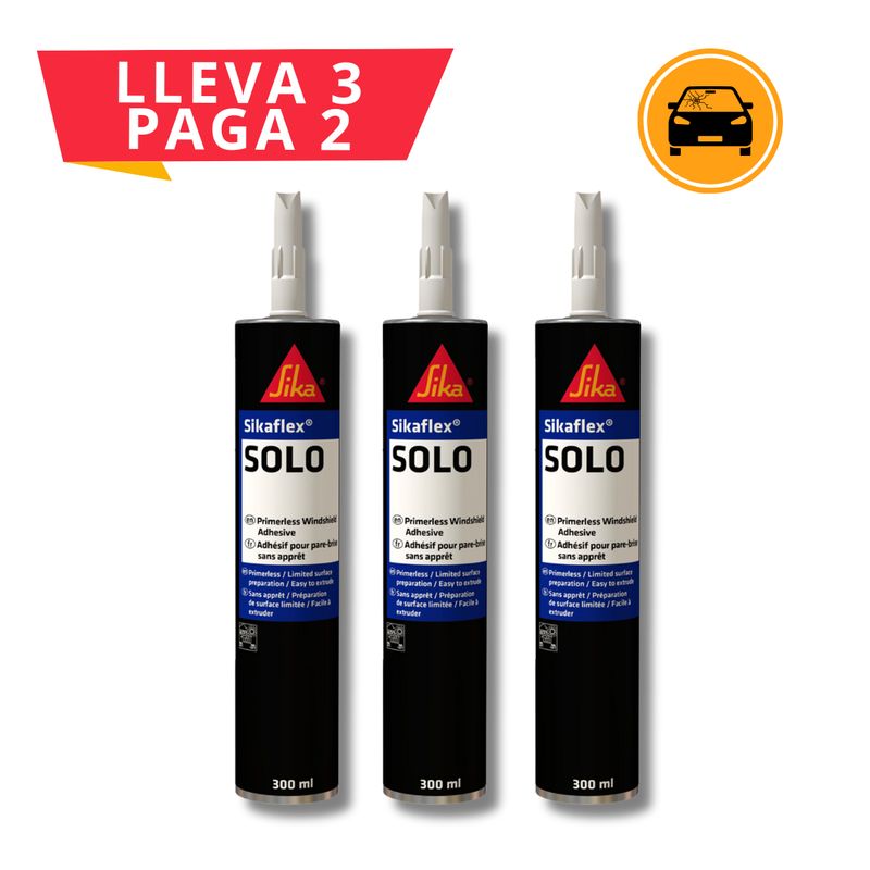 SIKA - 3x2 Adhesivo para parabrisas Sikaflex Solo x 300 ml - Negro