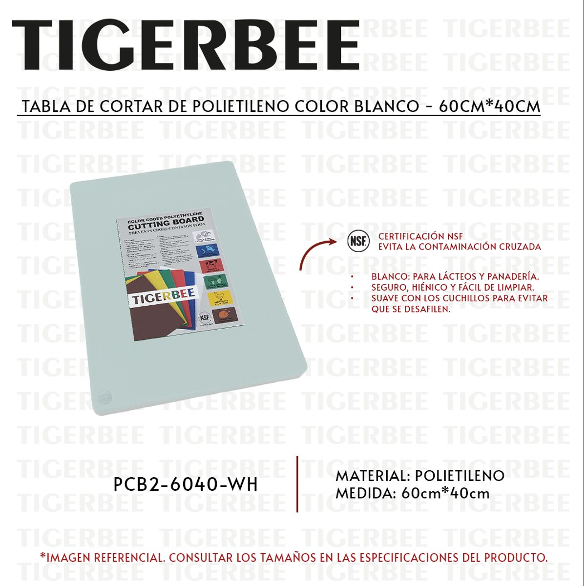 TIGERBEE - TABLA PARA PICAR 60x40 POLIETILENO BLANCO