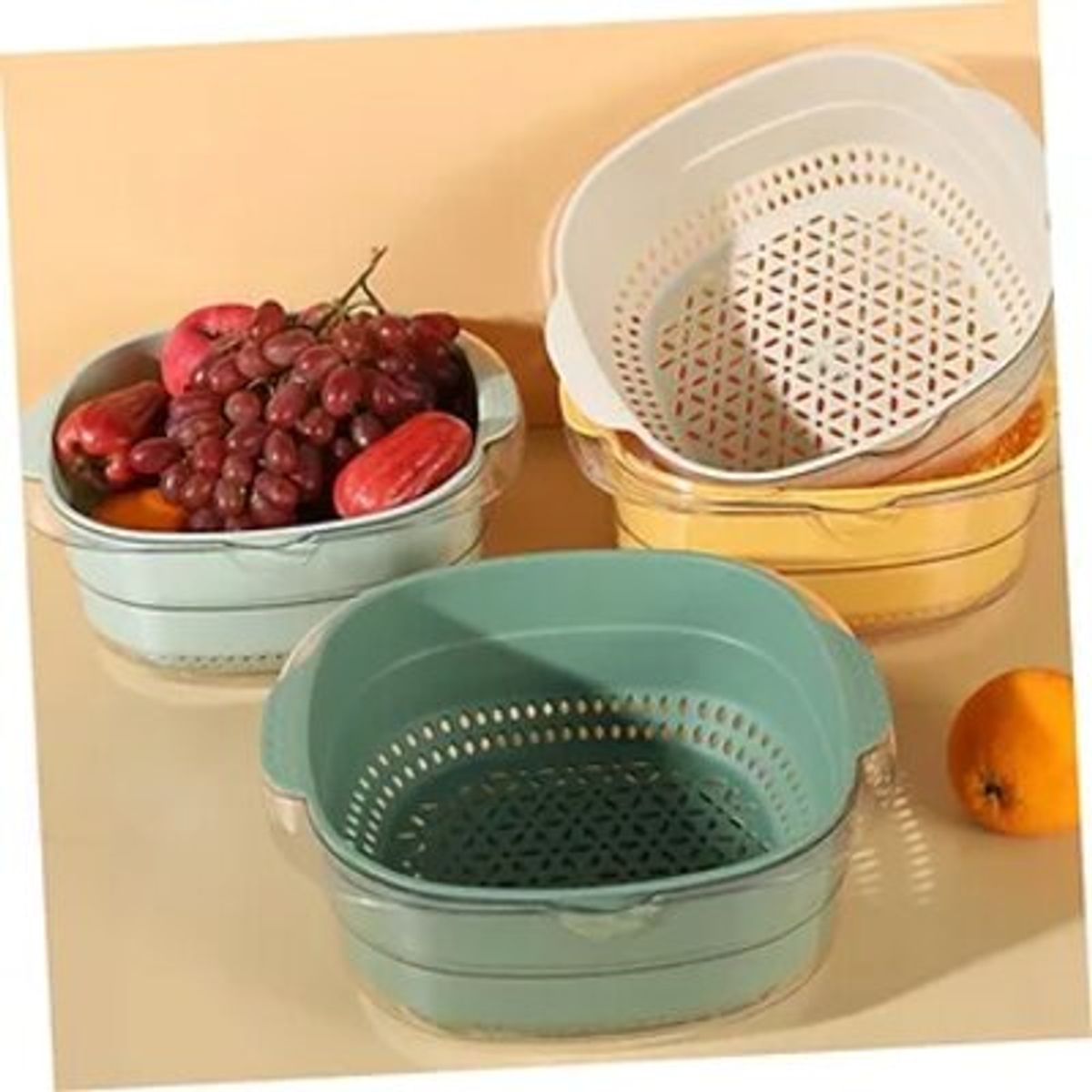 GENERICO - COLADOR MULTIUSOS DE DOS PIEZAS PARA ALIMENTOS COLOR VERDE