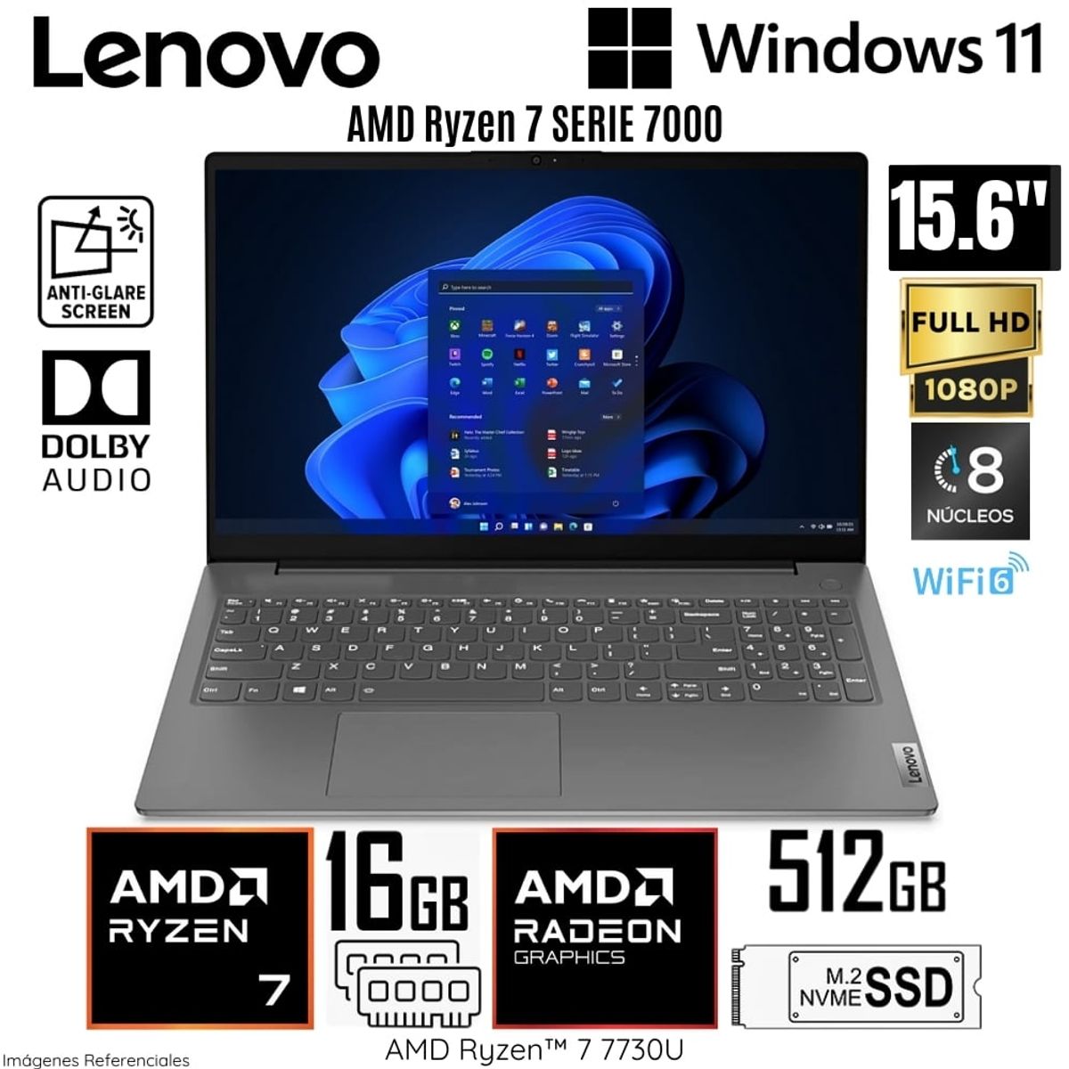 LENOVO - Laptop Lenovo V15 G4 ABP AMD Ryzen 7-7730U 16GB RAM 512GB SSD 15.6"  FHD - 82YY002YLM