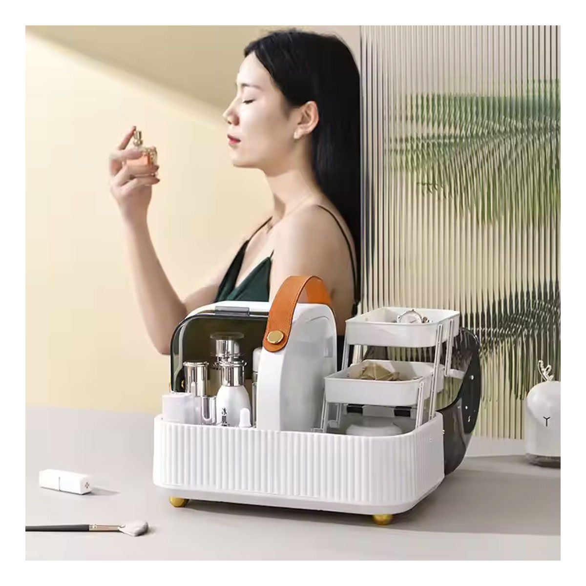 GRETAIL - Organizador De Cosméticos Maquillaje Joyas 4 espacios Portátil Blanco