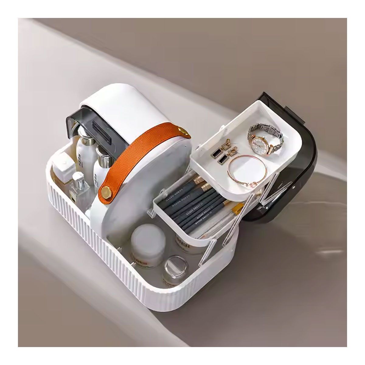 GRETAIL - Organizador De Cosméticos Maquillaje Joyas 4 espacios Portátil Blanco