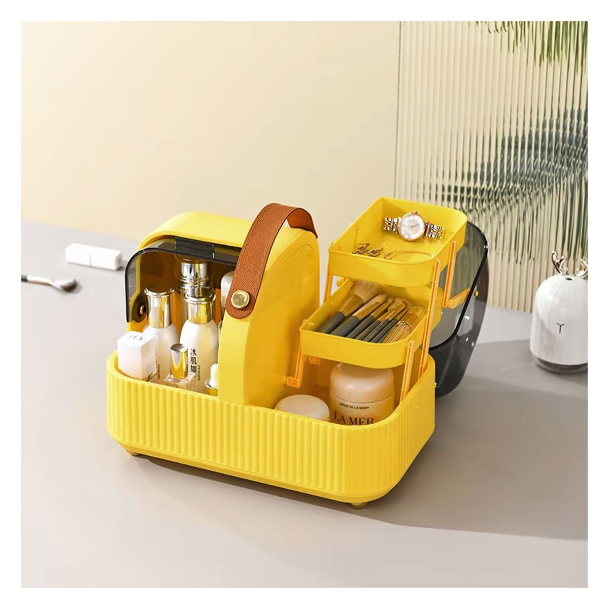 GRETAIL - Organizador De Cosméticos Maquillaje Joyas 4 espacios Portátil Amarillo