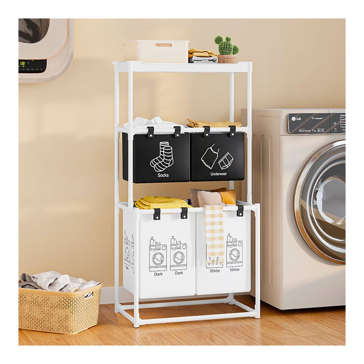 GENERICO - Cesto De Ropa 3 Niveles 4 Secciones Con Repisa