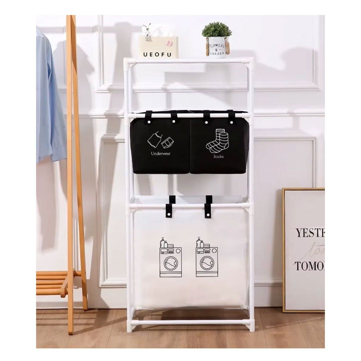 GENERICO - Cesto De Ropa 3 Niveles 4 Secciones Con Repisa