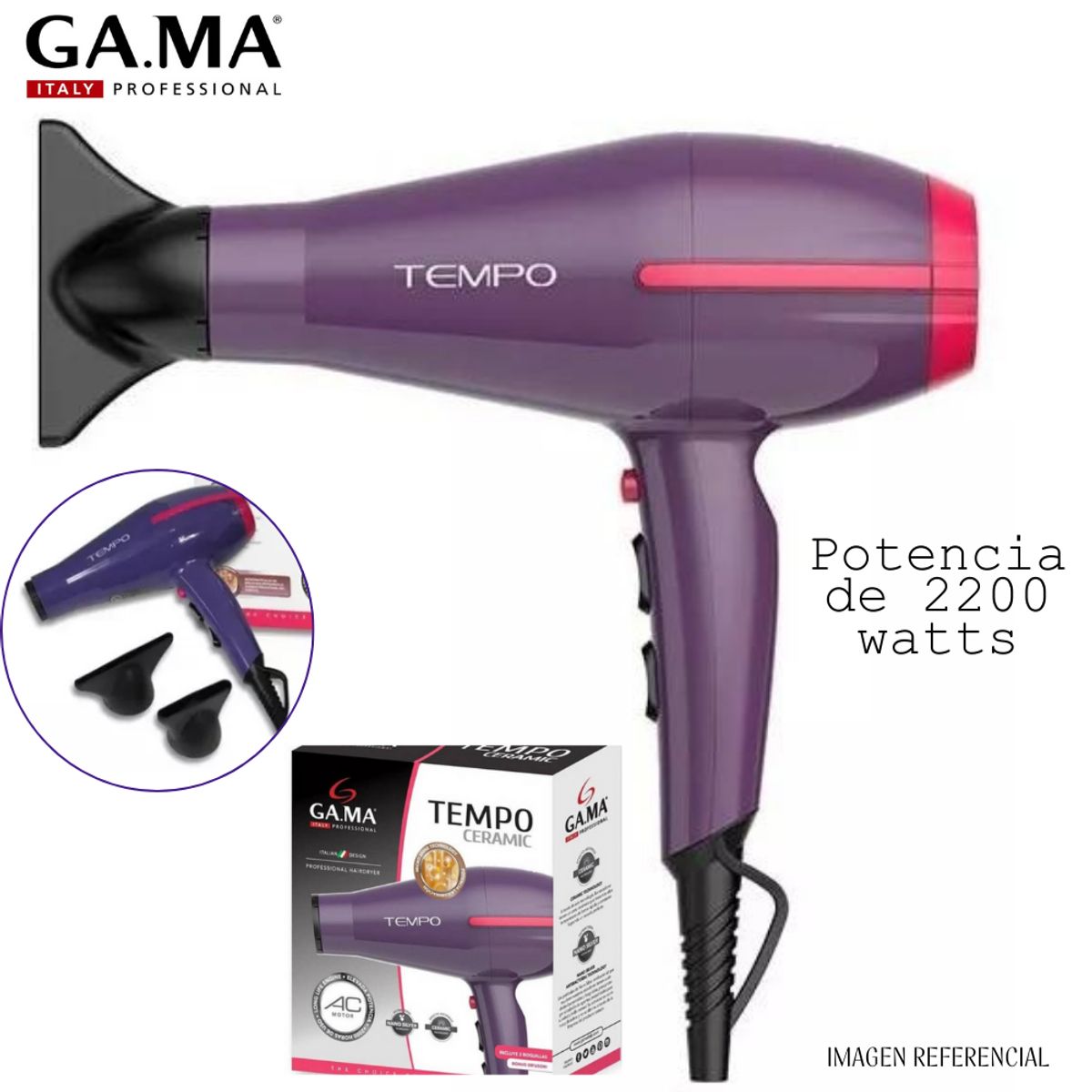 GAMA - Secadora Gama  Profesional  Tempo Ceramic Ion 2200 watts - MORADA