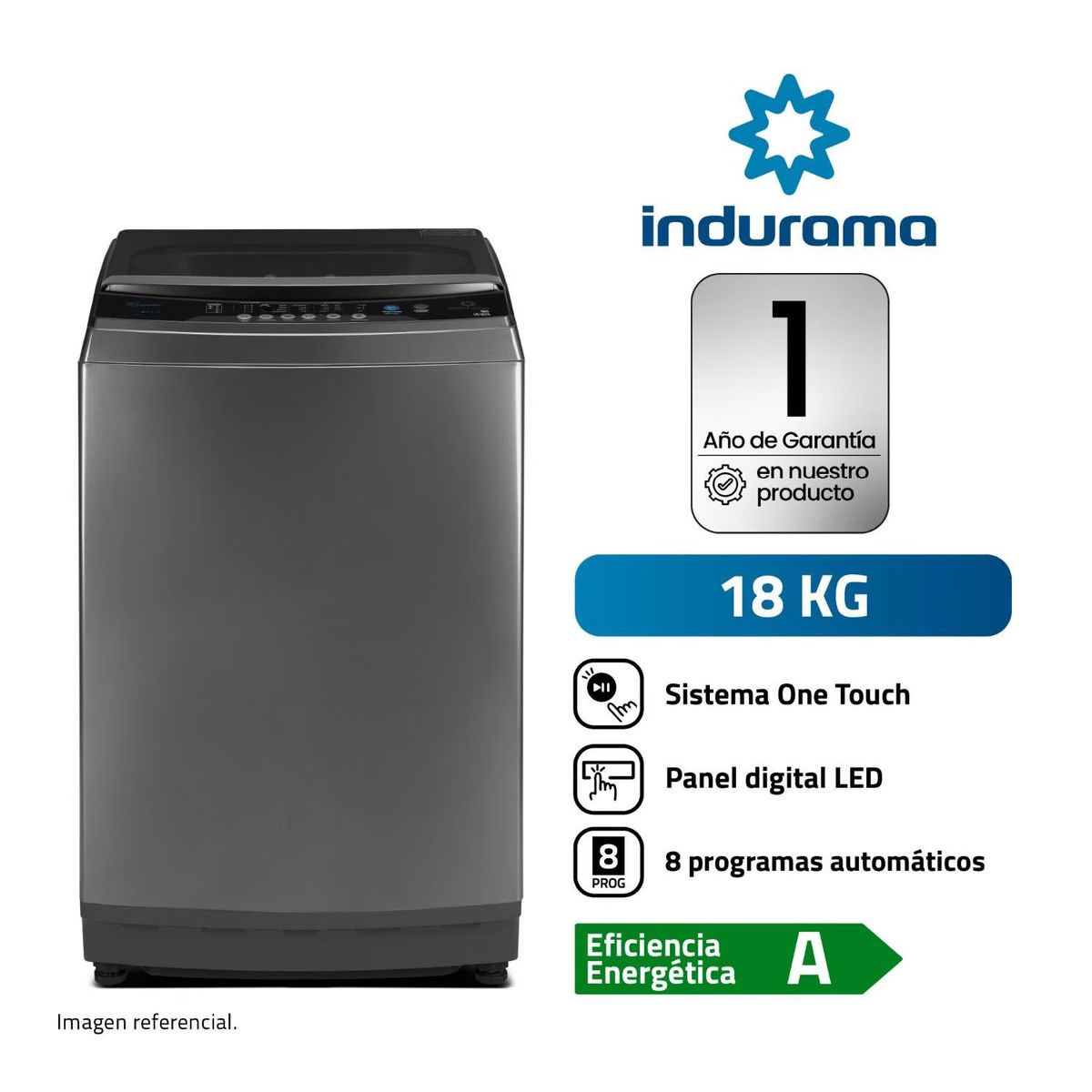 INDURAMA - Lavadora 18KG Carga Superior Lri-18dtn