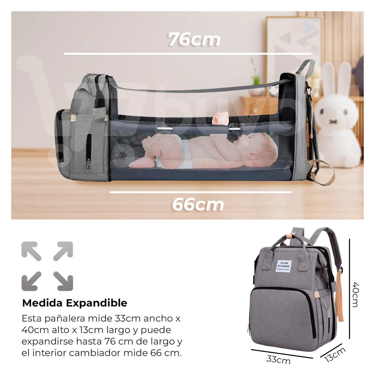 BABYPAL - Pañalera Cambiador 2 en 1 Espaciosa y Funcional Plomo